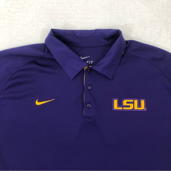 Nike Dri Fit LSU Louisiana Tigers NCAA Football Purple Golf Polo Shirt Mens XL. - Picture 2 of 8